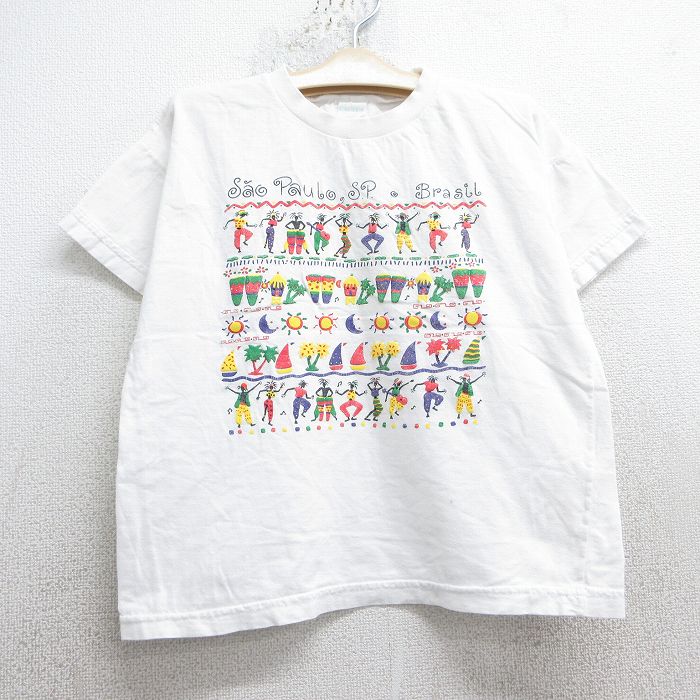 【50%OFF】古着 半袖 ビンテージ Tシャツ キッズ ボーイズ 子供服 80年代 80s ダンス ヤシの木 クルーネック 白 ホワイト 25may07