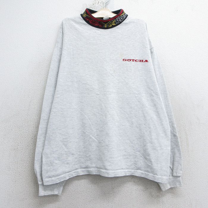 【50%OFF】古着 長袖 ビンテージ Tシャツ キッズ ボーイズ 子供服 90年代 90s ガッチャ コットン クルーネック USA製 薄グレー 霜降り 25may07