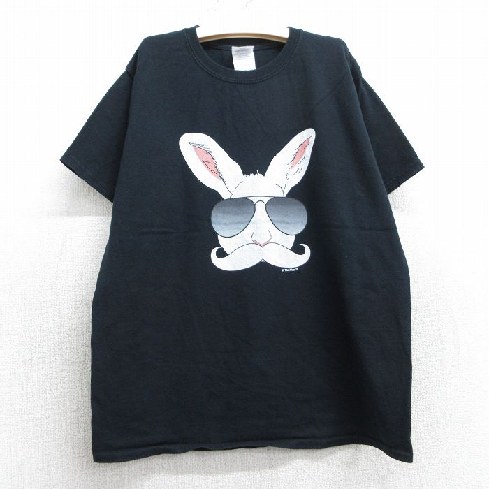 【50%OFF】古着 半袖 ビンテージ Tシャツ キッズ ボーイズ 子供服 00年代 00s ウサギ コットン クルーネック 黒 ブラック 25may07