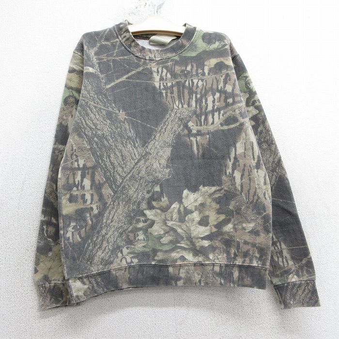 古着 長袖 スウェット キッズ ボーイズ 子供服 00年代 00s モッシーオーク クルーネック ベージュ他 カーキ 迷彩 25may07