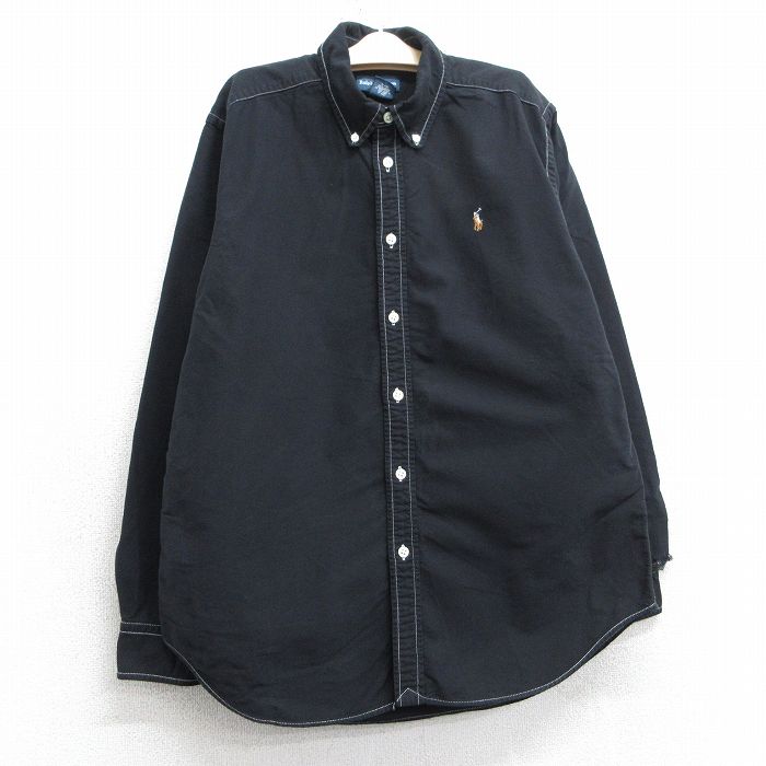 古着 ラルフローレン Ralph Lauren 長袖 ブランド シャツ キッズ ボーイズ 子供服 90年代 90s ワンポイントロゴ オックスフォード コットン ボタンダウン 黒 ブラック 25may07