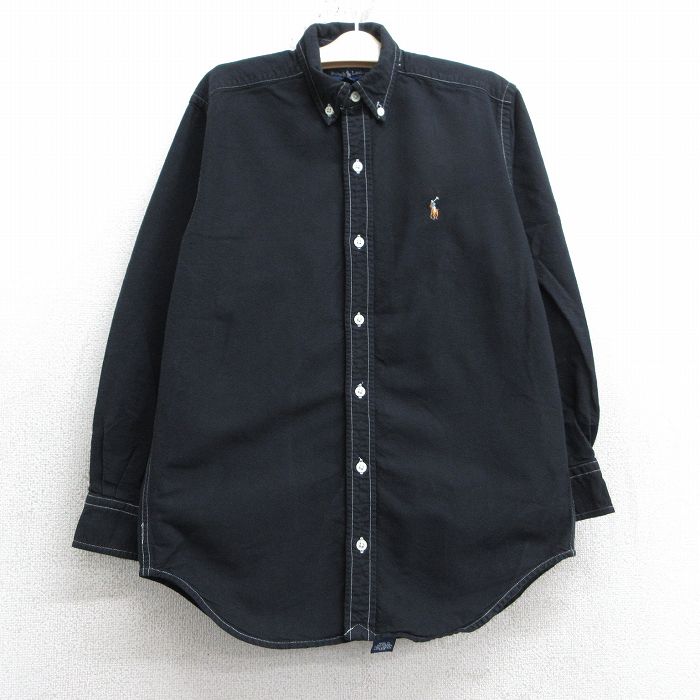古着 ラルフローレン Ralph Lauren 長袖 ブランド シャツ キッズ ボーイズ 子供服 90年代 90s ワンポイントロゴ オックスフォード コットン ボタンダウン 黒 ブラック 25may07