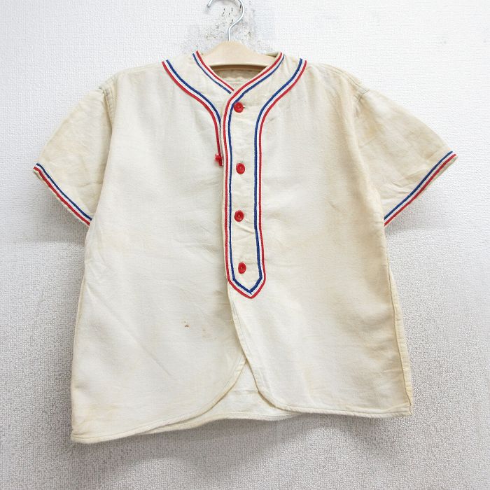 古着 半袖 ビンテージ ベースボール シャツ キッズ ボーイズ 子ども服 60年代 60s 生成り 25jun02