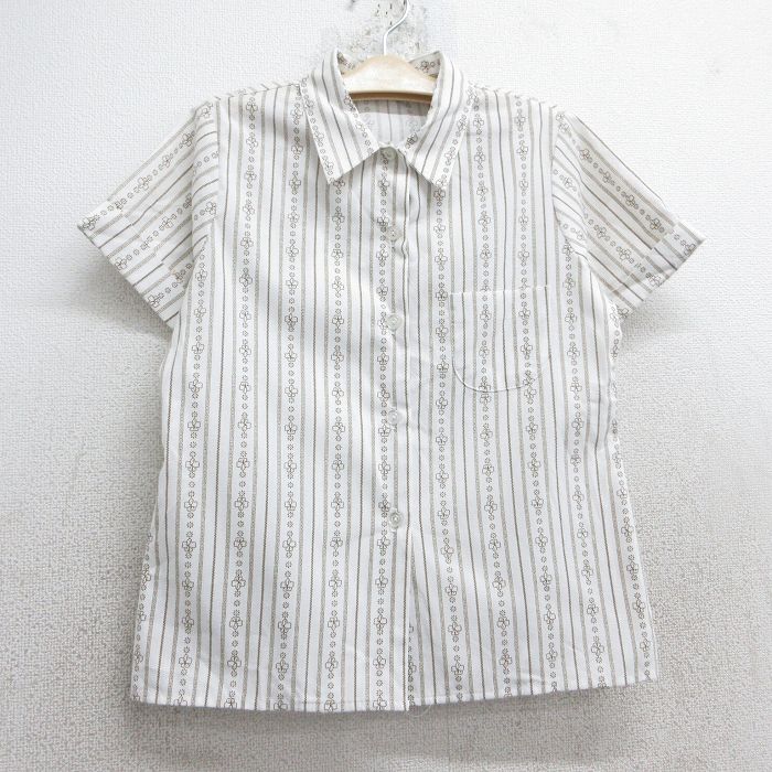古着 半袖 ガールスカウト シャツ キッズ ガールズ 子ども服 80年代 80s USA製 白他 ホワイト ストライプ 25jun02