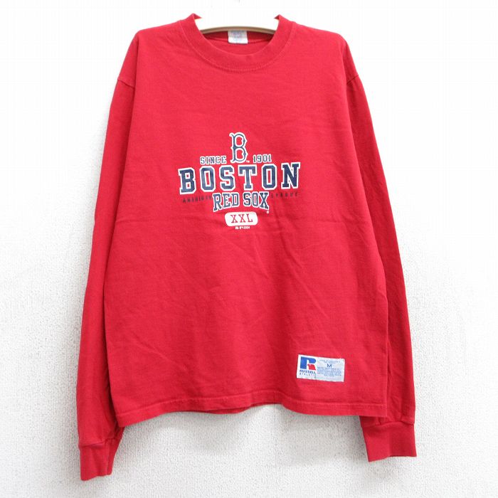 古着 ラッセル 長袖 ビンテージ Tシャツ キッズ ボーイズ 子ども服 00年代 00s MLB ボストンレッドソックス コットン クルーネック 赤 レッド メジャーリーグ ベースボール 野球 25jun02