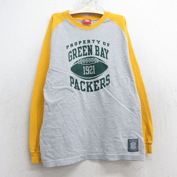 古着 長袖 ビンテージ Tシャツ キッズ ボーイズ 子ども服 00年代 00s NFL グリーンベイパッカーズ ラグラン ツートンカラー コットン クルーネック グレー他 アメフト スーパーボウル 25jun02