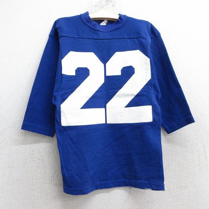 【50%OFF】古着 7分袖 ビンテージ フットボール Tシャツ キッズ ボーイズ 子ども服 80年代 80s 22 JUDY クルーネック USA製 青 ブルー 25jun02