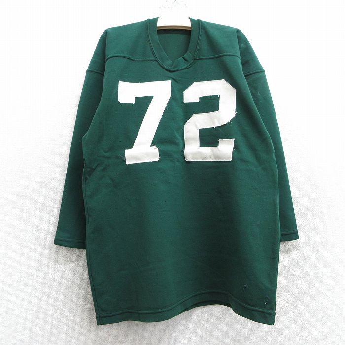 古着 7分袖 ビンテージ フットボール Tシャツ キッズ ボーイズ 子ども服 80年代 80s 72 クルーネック 緑 グリーン 25jun02