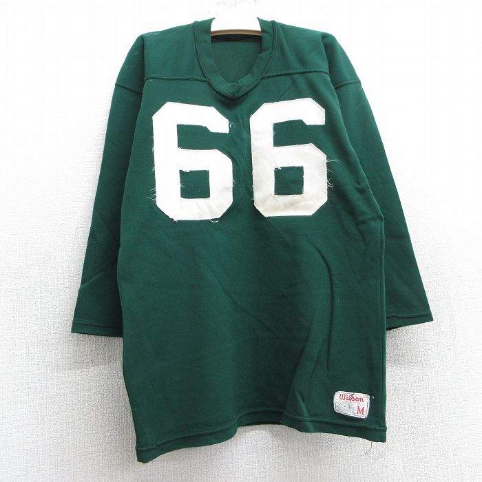 古着 ウィルソン 7分袖 ビンテージ フットボール Tシャツ キッズ ボーイズ 子ども服 80年代 80s 66 クルーネック USA製 緑 グリーン 25jun02