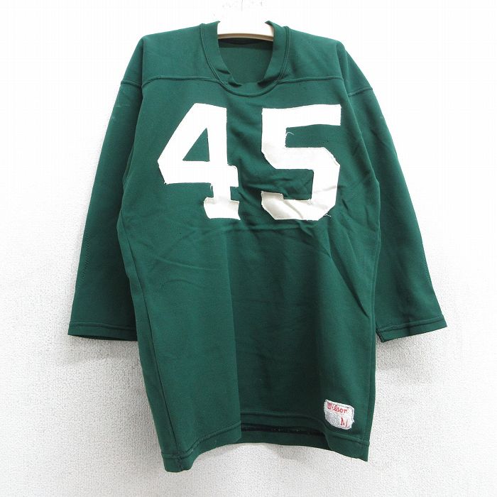 古着 ウィルソン 7分袖 ビンテージ フットボール Tシャツ キッズ ボーイズ 子ども服 80年代 80s 45 クルーネック USA製 緑 グリーン 25jun02