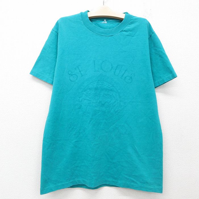 古着 半袖 ビンテージ Tシャツ キッズ ボーイズ 子供服 90年代 90s セントルイス ミズーリ クルーネック 青緑 25jun03