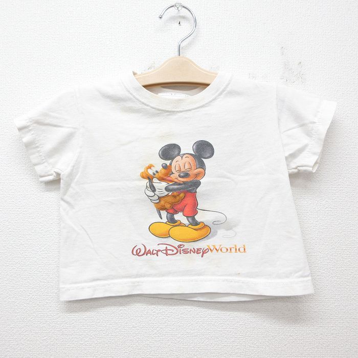 古着 半袖 ビンテージ Tシャツ キッズ ボーイズ 子供服 90年代 90s ディズニー DISNEY ミッキー MICKEY MOUSE コットン クルーネック USA製 白 ホワイト 25jun03
