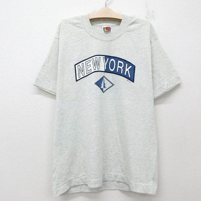 古着 フルーツオブザルーム 半袖 ビンテージ Tシャツ キッズ ボーイズ 子供服 90年代 90s ニューヨーク クルーネック USA製 薄グレー 25jun03