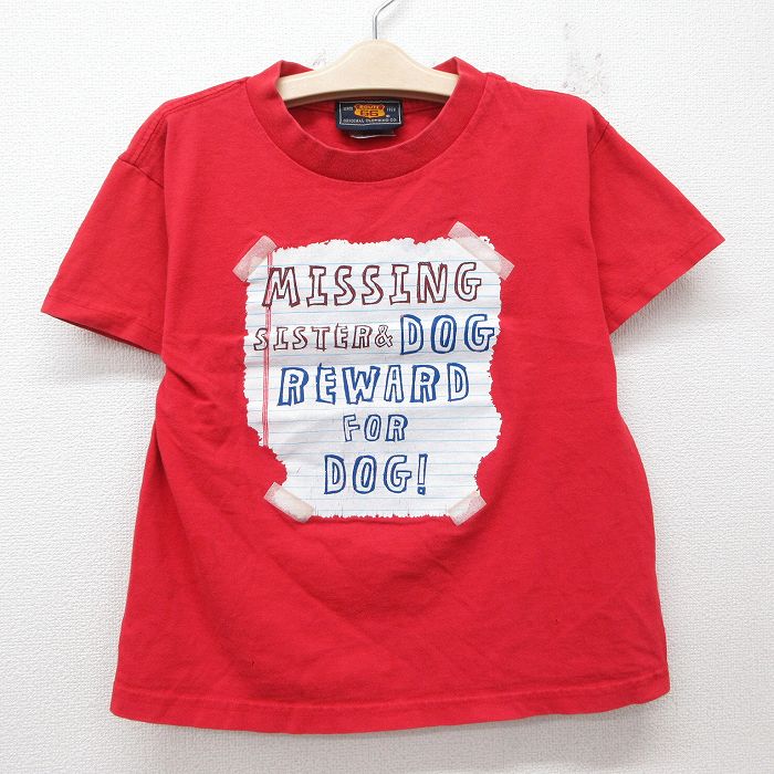古着 ルート66 半袖 ビンテージ Tシャツ キッズ ボーイズ 子供服 00年代 00s DOG コットン クルーネック 赤 レッド 25jun05