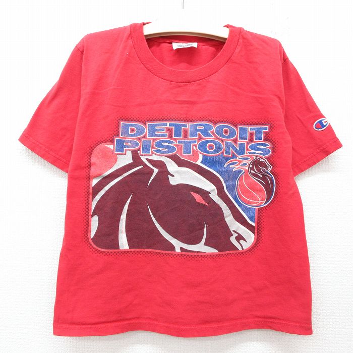 古着 チャンピオン champion 半袖 ビンテージ Tシャツ キッズ ボーイズ 子供服 90年代 90s デトロイトピストンズ コットン クルーネック 赤 レッド 25jun05