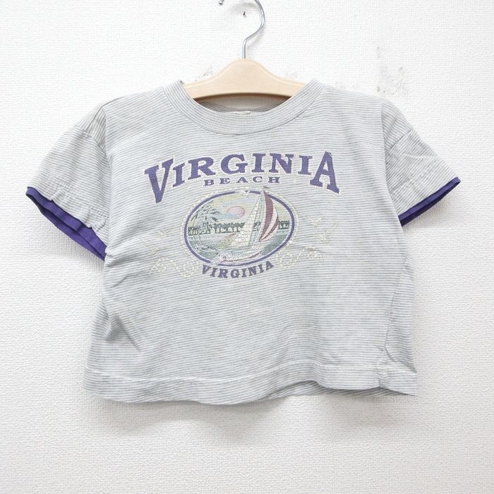 古着 半袖 ビンテージ Tシャツ キッズ ボーイズ 子供服 90年代 90s バージニア コットン クルーネック 薄グレー他 ボーダー 25jun05