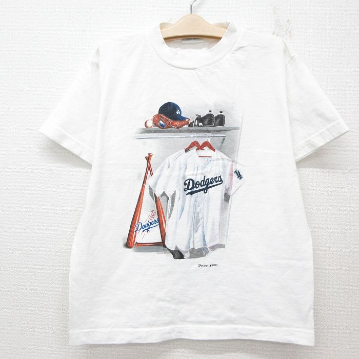 古着 半袖 ビンテージ Tシャツ キッズ ボーイズ 子供服 00年代 00s MLB ロサンゼルスドジャース コットン クルーネック 白 ホワイト メジャーリーグ ベースボール 野球 25jun06