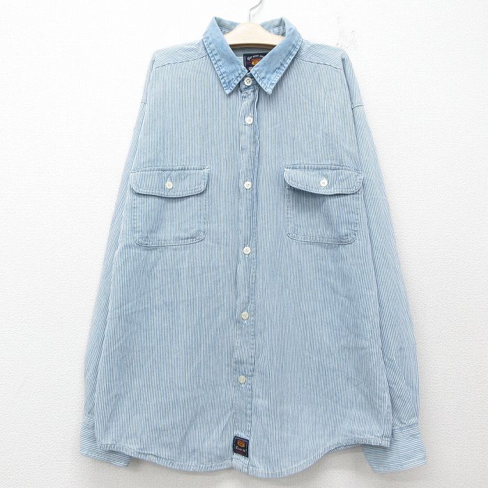 古着 ルート66 長袖 シャツ キッズ ボーイズ 子供服 00年代 00s 襟デニム コットン 紺他 ネイビー ストライプ 25jun06