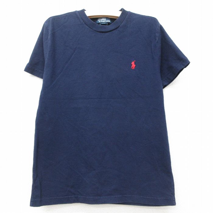 古着 ラルフローレン Ralph Lauren 半袖 ブランド Tシャツ キッズ ボーイズ 子供服 90年代 90s ワンポイントロゴ コットン クルーネック 紺 ネイビー 25jun06
