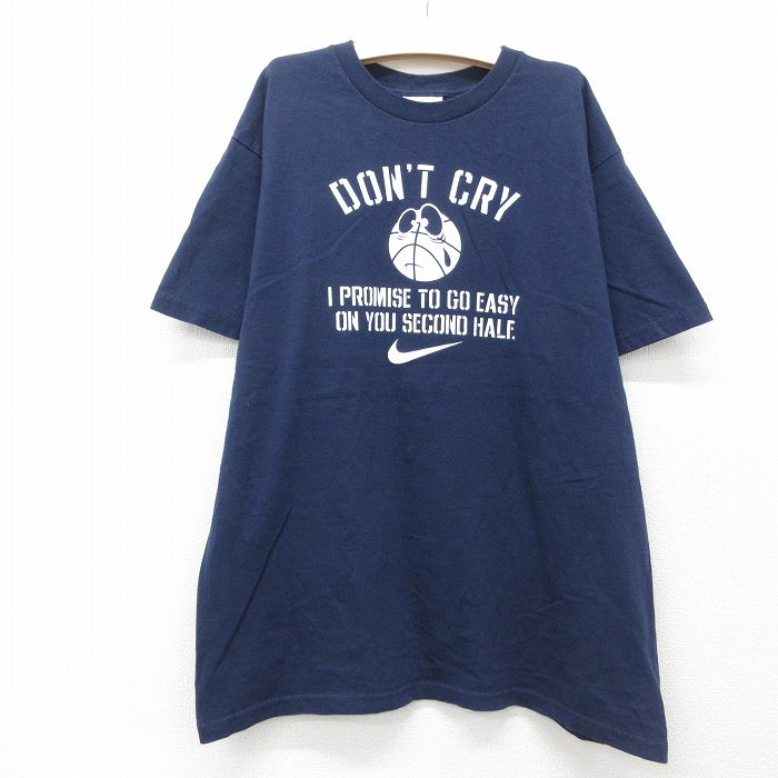 古着 ナイキ NIKE 半袖 ビンテージ Tシャツ キッズ ボーイズ 子供服 00年代 00s バスケットボール DON’T CRY コットン クルーネック 紺 ネイビー 25jun06
