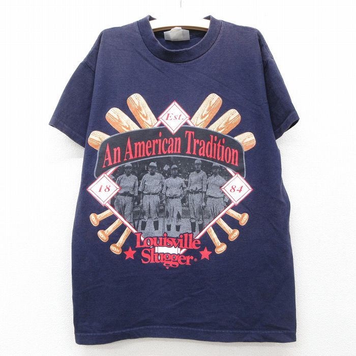古着 半袖 ビンテージ Tシャツ キッズ ボーイズ 子供服 90年代 90s 野球 ルイビルスラッガー コットン クルーネック USA製 紺 ネイビー 25jun06