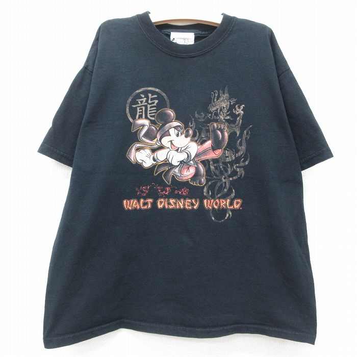 【50%OFF】古着 半袖 ビンテージ Tシャツ キッズ ボーイズ 子供服 00年代 00s ディズニー DISNEY ミッキー MICKEY MOUSE クルーネック 黒 ブラック 25jun07