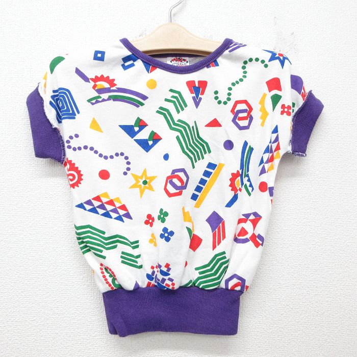 古着 半袖 ビンテージ Tシャツ キッズ ガールズ 子供服 90年代 90s 総柄 クルーネック USA製 白他 ホワイト 25jun07