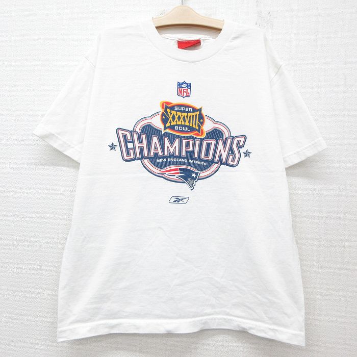 古着 リーボック REEBOK 半袖 ビンテージ Tシャツ キッズ ボーイズ 子供服 00年代 00s NFL ニューイングランドペイトリオッツ コットン クルーネック 白 ホワイト アメフト スーパーボウル 25jun07