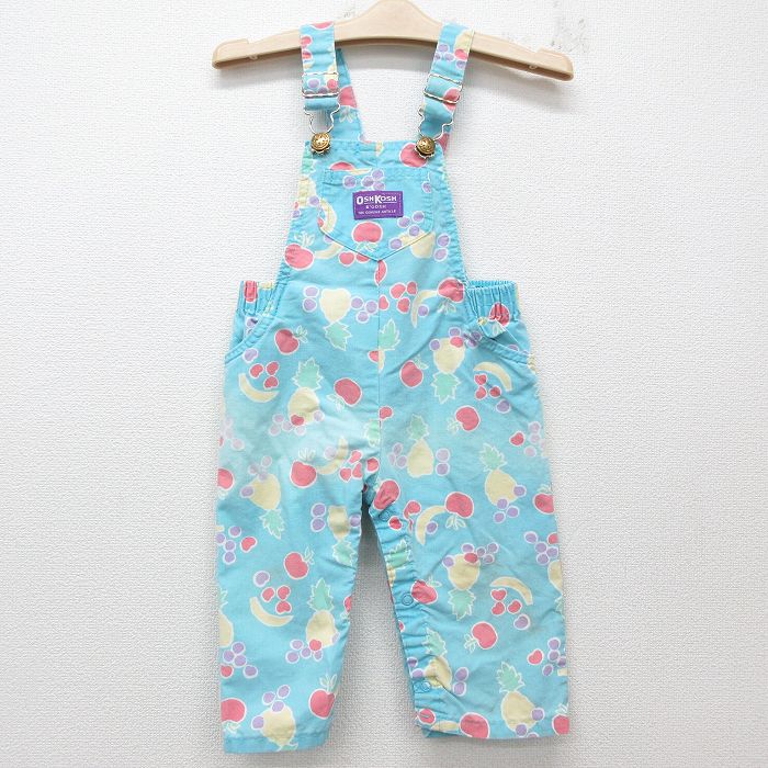 古着 オシュコシュ OSHKOSH オーバーオール キッズ ボーイズ 子供服 80年代 80s リンゴ パイナップル USA製 水色他 25jun07