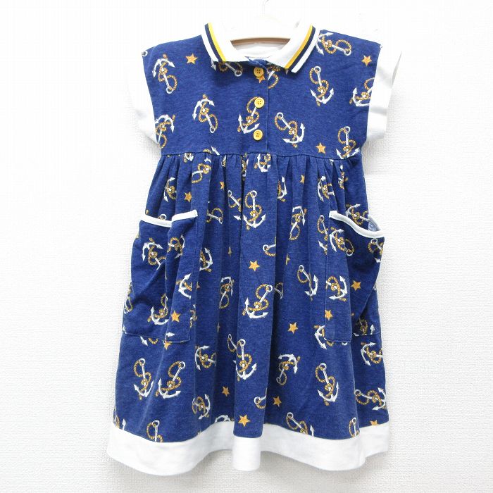 古着 半袖 ワンピース キッズ ガールズ 子供服 90年代 90s イカリ USA製 紺他 ネイビー 25jun07