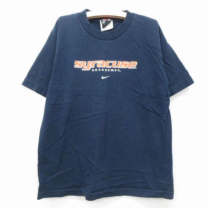古着 ナイキ NIKE 半袖 ビンテージ Tシャツ キッズ ボーイズ 子供服 00年代 00s シラキュース コットン クルーネック 紺 ネイビー 25jun07