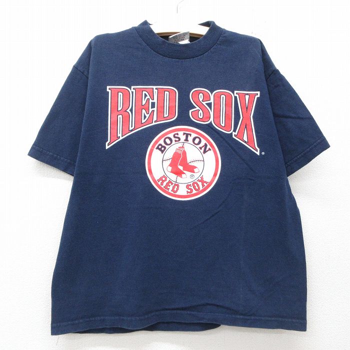 古着 半袖 ビンテージ Tシャツ キッズ ボーイズ 子供服 90年代 90s MLB ボストンレッドソックス ペドロマルティネス 45 コットン クルーネック 紺 ネイビー メジャーリーグ ベースボール 野球 25jun07