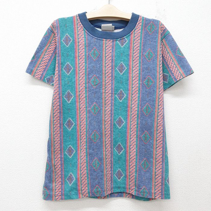 古着 半袖 ビンテージ Tシャツ キッズ ボーイズ 子供服 90年代 90s クルーネック USA製 紺他 ネイビー ストライプ 25jun07