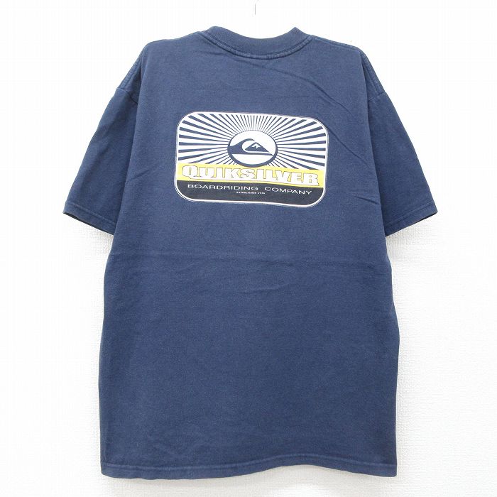 古着 クイックシルバー QUIKSILVER 半袖 ビンテージ Tシャツ キッズ ボーイズ 子供服 00年代 00s ビッグロゴ コットン クルーネック 紺 ネイビー 25jun07