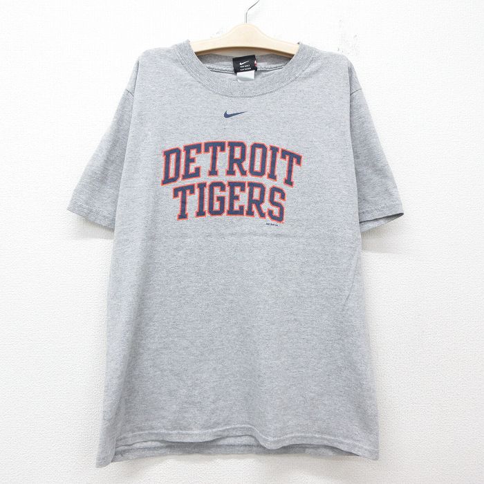 古着 ナイキ NIKE 半袖 ビンテージ Tシャツ キッズ ボーイズ 子供服 00年代 00s MLB デトロイトタイガース クルーネック グレー 霜降り メジャーリーグ ベースボール 野球 25jun14