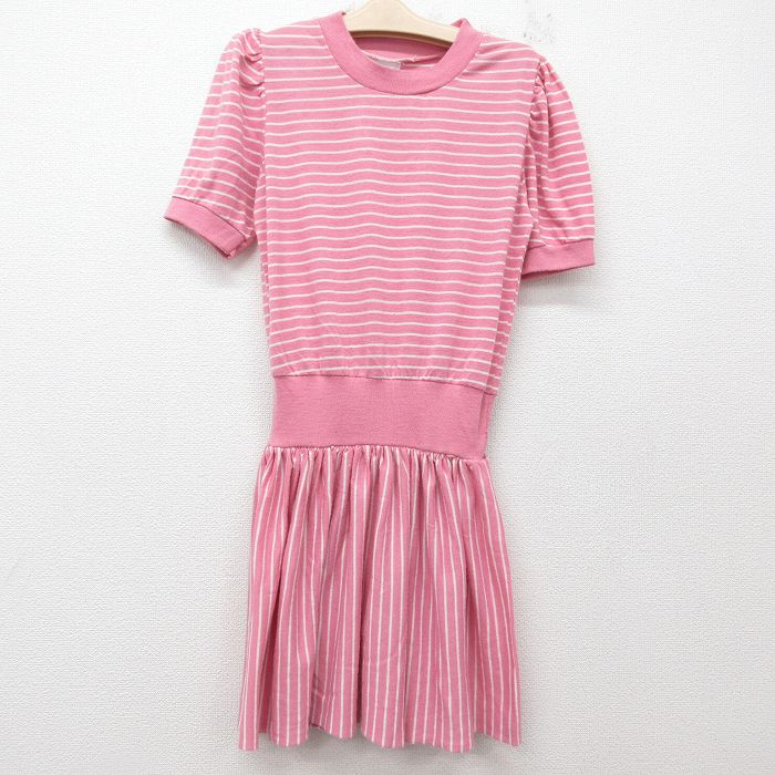 古着 半袖 ビンテージ ワンピース キッズ ガールズ 子供服 90年代 90s USA製 ピンク他 ボーダー 25jun14