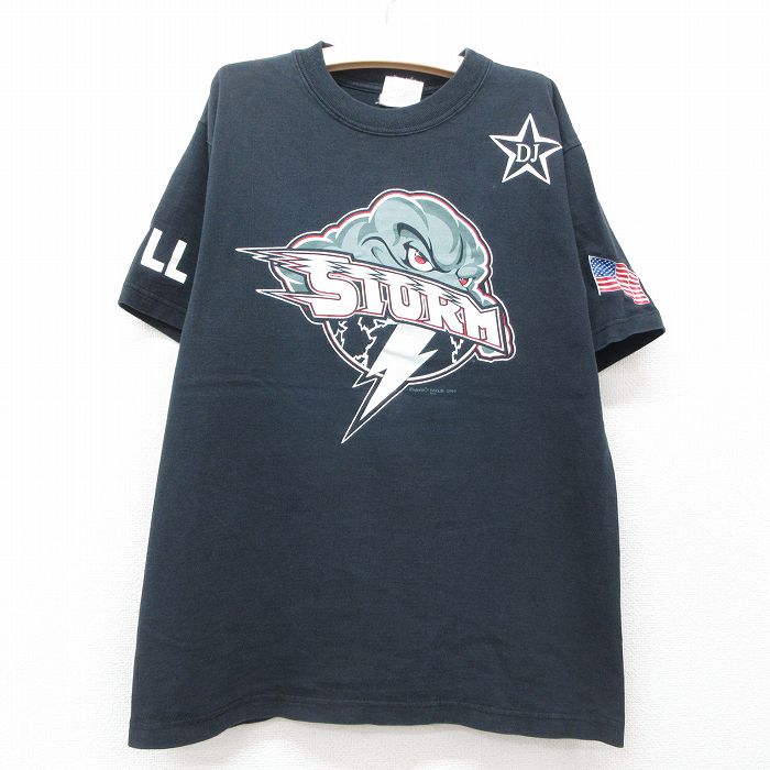 古着 マジェスティック 半袖 ビンテージ Tシャツ キッズ ボーイズ 子供服 00年代 00s MLB STORM PETER FRANK CONTRACTING 12 コットン クルーネック 黒 ブラック メジャーリーグ ベースボール 野球 25jun14