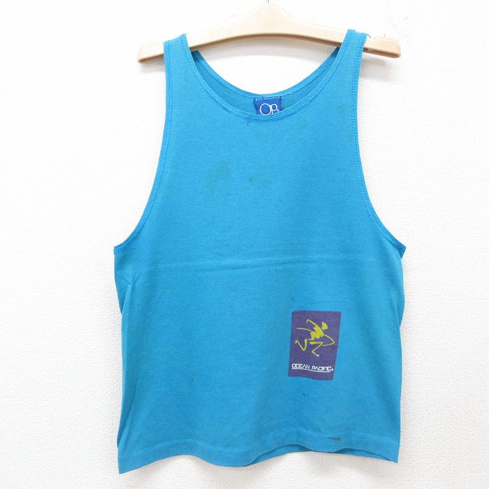 古着 オーシャンパシフィック OP ビンテージ タンクトップ キッズ ボーイズ 子供服 90年代 90s 棒人間 クルーネック USA製 水色 25jun14