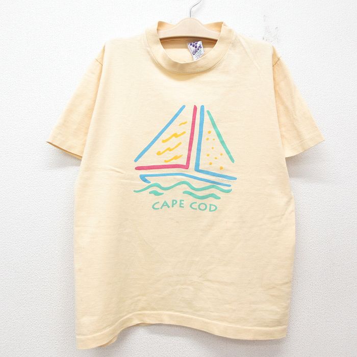 古着 半袖 ビンテージ Tシャツ キッズ ボーイズ 子供服 90年代 90s ヨット ケープコッド コットン クルーネック USA製 ベージュ カーキ 25jun14