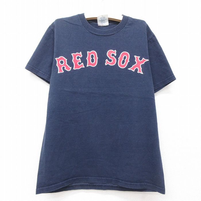 【50%OFF】古着 マジェスティック 半袖 ビンテージ Tシャツ キッズ ボーイズ 子供服 00年代 00s MLB ボストンレッドソックス VARITEX 33 コットン クルーネック 紺 ネイビー メジャーリーグ ベースボール 野球 25jun14