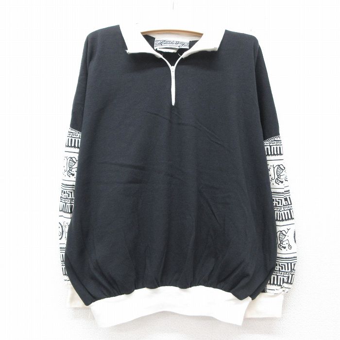 【20%OFF】古着 長袖 ビンテージ ハーフジップ トップス キッズ ボーイズ 子供服 90年代 90s 襟付き USA製 黒他 ブラック 25jun14