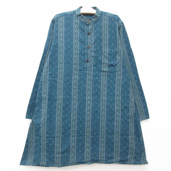 【20%OFF】古着 長袖 ビンテージ ワンピース キッズ ガールズ 子供服 90年代 90s ノーカラー ヘンリーネック 濃青緑他 25jun14