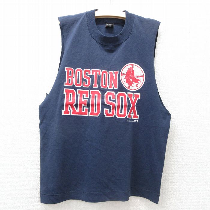 古着 スクリーンスターズ 長袖 ノースリーブ Tシャツ キッズ ボーイズ 子供服 80年代 80s MLB ボストンレッドソックス クルーネック USA製 紺 ネイビー メジャーリーグ ベースボール 野球 25jun14