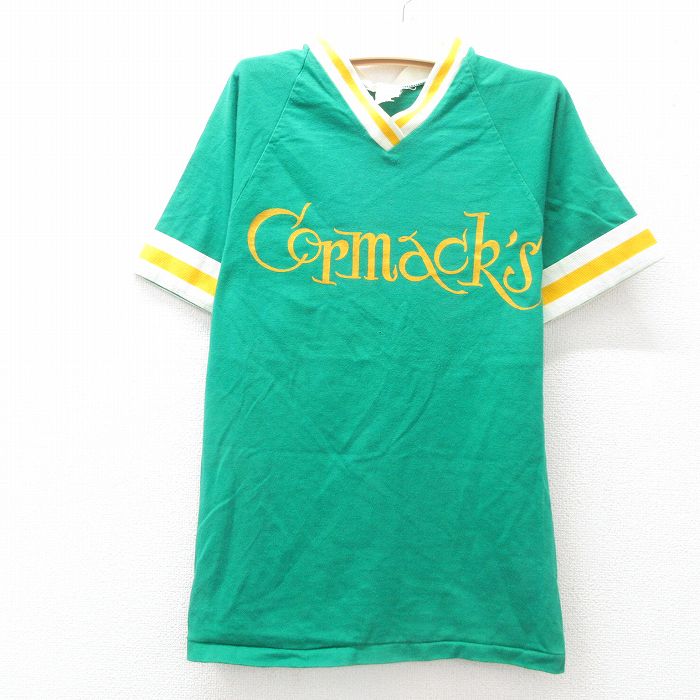 古着 半袖 ビンテージ Tシャツ キッズ ボーイズ 子供服 80年代 80s Cormacks 10 ラグラン Vネック 緑系 グリーン 25jun14
