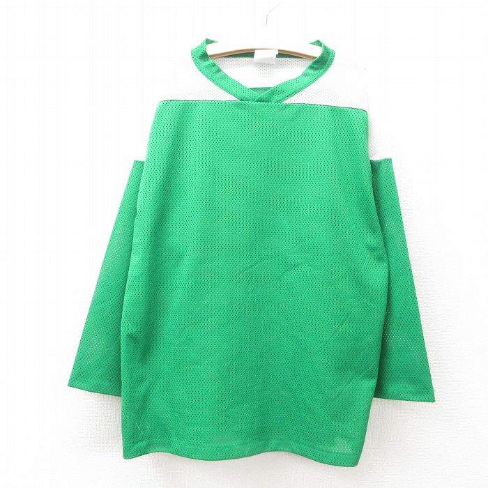 古着 半袖 ビンテージ フットボール Tシャツ キッズ ボーイズ 子供服 90年代 90s ツートンカラー メッシュ地 Vネック カナダ製 緑他 グリーン 25jun14