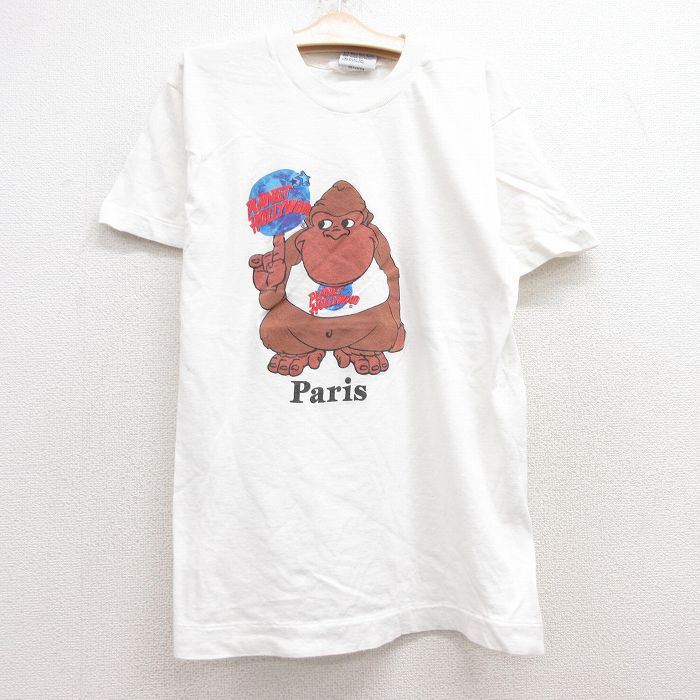 【50%OFF】古着 半袖 ビンテージ Tシャツ キッズ ボーイズ 子供服 90年代 90s プラネットハリウッド パリ ゴリラ コットン クルーネック 白 ホワイト 25jun28
