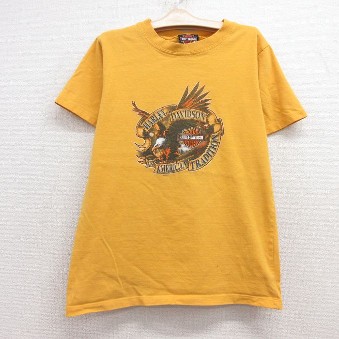 【50%OFF】古着 ハーレーダビッドソン Harley Davidson 半袖 ビンテージ Tシャツ キッズ ボーイズ 子供服 00年代 00s ワシ 香港 コットン クルーネック USA製 黄 イエロー 25jun28