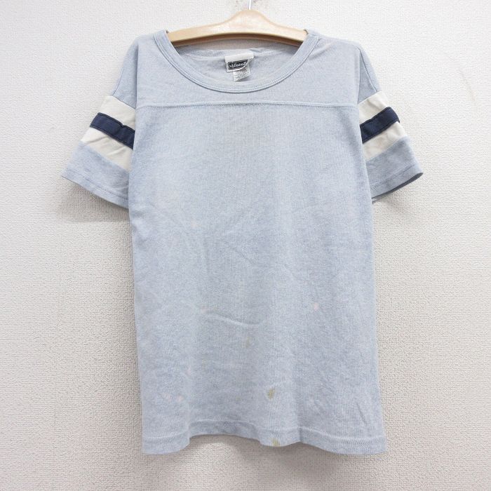 古着 半袖 ビンテージ フットボール Tシャツ キッズ ボーイズ 子供服 90年代 90s 無地 コットン クルーネック USA製 薄紺 ネイビー 霜降り 25jun28