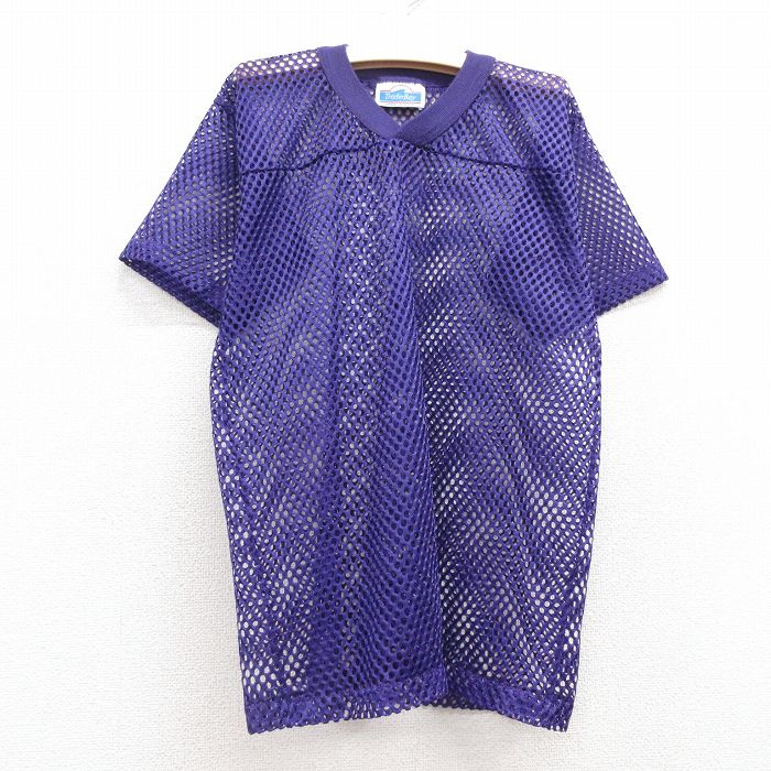 【50%OFF】古着 半袖 ビンテージ フットボール Tシャツ キッズ ボーイズ 子供服 90年代 90s メッセージ Vネック USA製 紫 パープル 25jun28