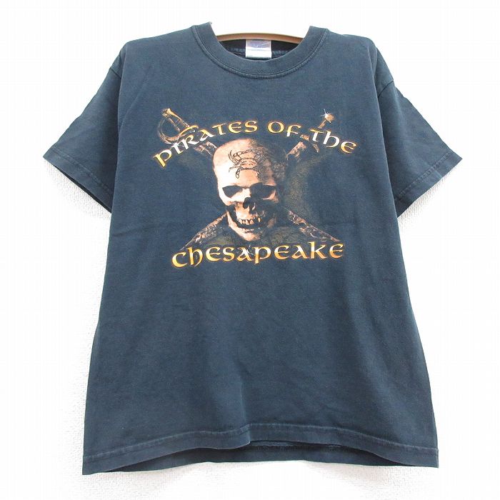 古着 半袖 ビンテージ Tシャツ キッズ ボーイズ 子供服 00年代 00s スカル コットン クルーネック 黒 ブラック 25jun28